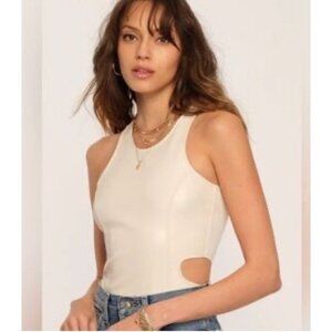 Heartloom Bodysuit, Vegan Ivory Leather Front W/ Side Cutouts, Small, Rib Back